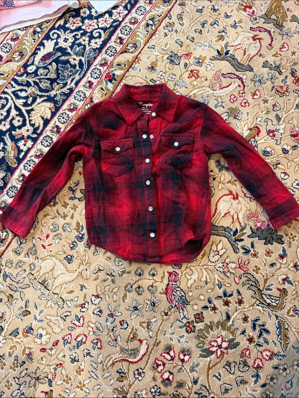 Wrangler Red and Black Plaid Button-Down Shirt for Kids